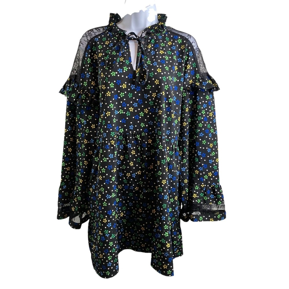 Collusion‎ Dark Floral Victorian Ruffle Long-Sleeve Mini Dress UK 12/US 8 Party